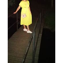 Vintage Womens Dress/Yellow Midi Dress/Summer Dress/Short Sleve/Buttons /Zipper On Side/Size M