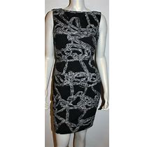 Cache Black White Dress 6 Woven Pattern Sleeveless Sheath