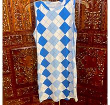 Shein Dresses | Plaid Blue White Mock Neck Mini Dress Sz M Medium | Color: Blue/White | Size: M
