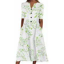 Sayhi Backless Summer Dress Women Casual Summer Stripe Button V Neck Short Sleeves Pocket Long Dress Holiday Dress