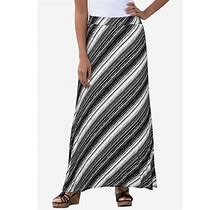 Plus Size Women's Everyday Knit Maxi Skirt By Jessica London In Black Bias Brushstroke (Size 22/24) Soft & Lightweight Long Length