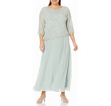 J Kara Women's Plus Size 3/4 Sleeve Long Beaded Floral Design Dress