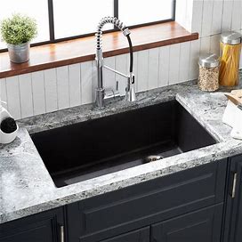 Signature Hardware 948461 Totten 33" Drop In / Undermount Single Basin Granite Composite Kitchen Sink Black Sinks Kitchen Sinks Composite