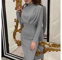 Viadha Shift Dress For Women Clothing 2022 New Fashion Temperament Waist Closing Foreign Solid Color Long Sleeve Round Neck Dress