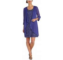R & M Collection Womens Blue Embellished Sheer 3/4 Sleeve Open Front Evening Duster Cardigan Petites 4P