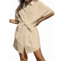 CUPSHE Women's Shirt Collar Twist Front Short Length Dresses Button Down Mini Dress With Short Sleeves
