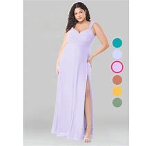 Azazie Plus Size A-Line/Princess V-Neck Floor-Length Chiffon Bridesmaid Dresses, Lilac , Size A28-Azazie Nahrin