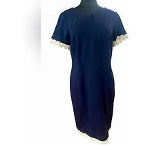 Talbots Navy Blue Scallop Eyelet Trim Petite Dress-Size 14P