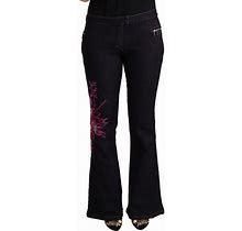 Exte Women's Black Cotton Mid Waist Cotton Flared Jeans It38 | Uk6 | Xs