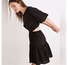 Madewell Petite Seersucker Puff-Sleeve Cutout Mini Dress Black Size