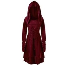 Black And Friday Clearance Under $5 Asdoklhq Womens Plus Size Clearance Dresses,Women Costumes Lace Up Hooded Vintage Pullover High Low Bandage Long D