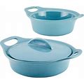 Rachael Ray Ceramic Casserole Bakers With Shared Lid Set, 3Pc - Blue