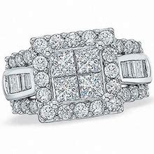 Zales Previously Owned - 2.0 CT. T.W. Quad Princess-Cut And Baguette Diamond Engagement Ring In 14K White Gold