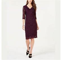 Alfani Womens Lace 3/4 Sleeve V Neck Sheath Dress, Size Medium