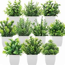 LELEE Mini Artificial Plants Fake Potted Plants, 10 Pcs Small Eucalyptus Potted Faux Decorative Grass Plant With Black Pot For Home Decor, Indoor, Office, Desk, Table Decoration