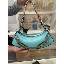 Fendi Tiffany Blue Olock Baguette Leather Hobo Handbag W Bandeau