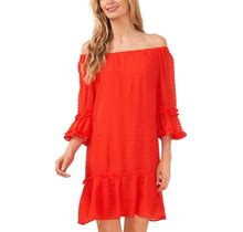 Cece Women's Elbow Sleeve Off-The-Shoulder Flounce Dress - Poppy Red - Size S