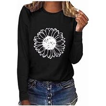 Knqrhpse Womens Shirts New European And American Women's Flower Print Long Sleeved Loose Sweater Womens Long Sleeve Tops Fall Clothes Women Black XS
