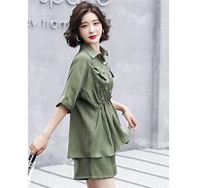 Women's Tracksuits Fashion Women Summer Casual Two Piece Pure Color Half Sleeve Tops Shirt And Loose Beach Short Pants Set Bottom Suit