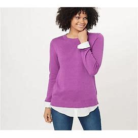 Isaac Mizrahi Live Sweater Layered Cuff Sweater Wild Berry M