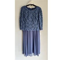 ALEX EVENINGS Womens Tea- Length Dress With Sequin Lace Bodice Chiffon Skirt 16P