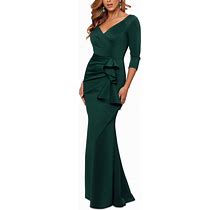 Xscape Pleated Ruffled Gown - Hunter - Size 10