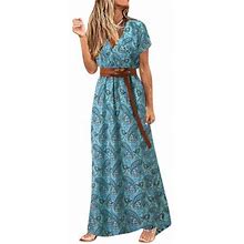 Gibobby Maxi Dresses Summer Womens Summer Dress Casual Print Loose Beach Long Swing Dresses For Women Knee Length