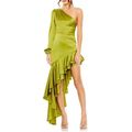 Mac Duggal One-Shoulder Ruffle Charmeuse Long Sleeve Cocktail Dress In Apple Green At Nordstrom, Size 12