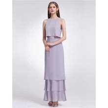Grey Simple Elegant Sleeveless Two-Piece Chiffon Long Evening Dress