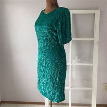 Laurence Kazar Dresses | Laurence Kazar Vintage Green Sequin Silk Dress | Color: Green | Size: M