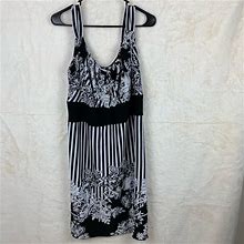 Dress Barn Dresses | Dress Barn Women's Midi Black And White Vertical Stripped Floral Dress Sz 18 | Color: Black/White | Size: 18