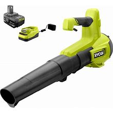 RYOBI ONE+ 18V 100 MPH 325 CFM Cordless Battery Variable Speed Jet Fan Leaf Blower With 4.0 Ah Battery And Charger, GREEN