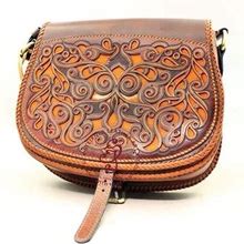 RTS Hand Tooled Leather Cross Body Bag With Stingray Leather Inlet, Personalized Leather Monogram Cluth Bag, Shoulder Bag, Mothers Day Gift