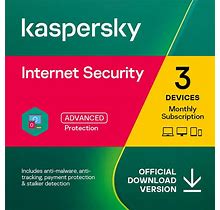 Kaspersky Internet Security 2023 | 3 Devices | 1 Month | Antivirus And Secure VPN Included | PC/Mac/Android | Amazon Subscription - Monthly