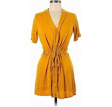 Boohoo Casual Dress - Mini Plunge Short Sleeves: Orange Print Dresses - Women's Size 4