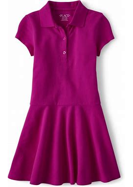 The Children's Place Girls Uniform Pique Polo Dress | Size XS (4) | PINK | 100% Cotton
