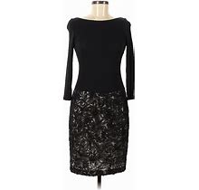 Marchesa Cocktail Dress Boatneck 3/4 Sleeve: Black Brocade Dresses - Women's Size 6