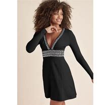 Women's Plunging Embellished Dress - Black, Size 4 By Venus