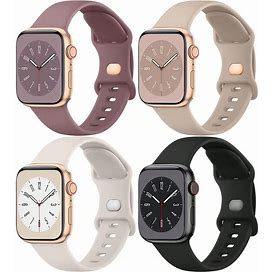 4 Pack Bands Compatible With Apple Watch 38mm 40mm 41mm 42mm 44mm 45mm 49Mm, Soft Replacement Silicone Sport Strap Wristbands For Series Ultra/Ultra 2 9/8/7/6/5/4/3/2/1 SE Women men,42mm/44mm/45mm/49mm