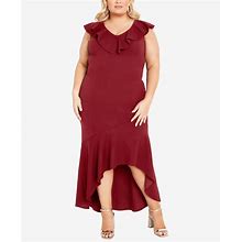 Avenue Plus Size Destiny Ruffle Maxi Dress - Ruby - Size 26W/28W