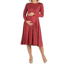 24/7 Comfort Apparel Midi Length Fit And Flare Pocket Dress - Maternity | Orange | Maternity Medium | Dresses Fit + Flare Dresses