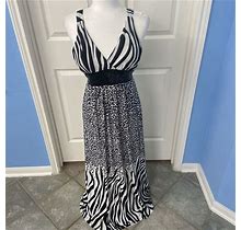 Jessica Taylor NYC Maxi Dress Black White Chevron STRIPES Sleeveless Size S