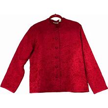 Chico's Jackets & Coats | Chicos Design Womens Size 2 Us 10 Jacket Silk Blend Jacquard Floral Embroidery | Color: Red | Size: 10