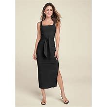 Women's Square Neck Ribbed Midi Dress - Black, Size 2X By Venus