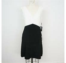 Adrianna Papell Womens Dress Sz 8 Black White Tiered A-Line V-Neck D23