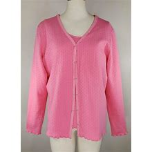 Denim & Co 2 Piece Top Set - Size L - Pink Textured - Shirt & Tank -