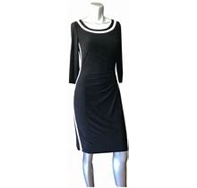 Chaps Sheath Ruched Stretchy Midi Dress Women Size Sp- Black And White
