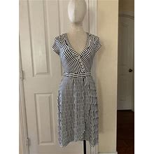 $138 Anthropologie Dress Maeve Black Striped Hi Low Xs