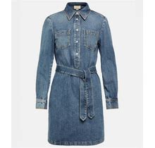 Gucci, Horsebit Denim Shirt Minidress, Women, Blue, US 8, Dresses, Cotton