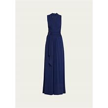 Michael Kors Collection Tie Waist Matte Jersey Palazzo Jumpsuit, Blue, Women's, 2, Jumpsuits & Rompers Jumpsuits